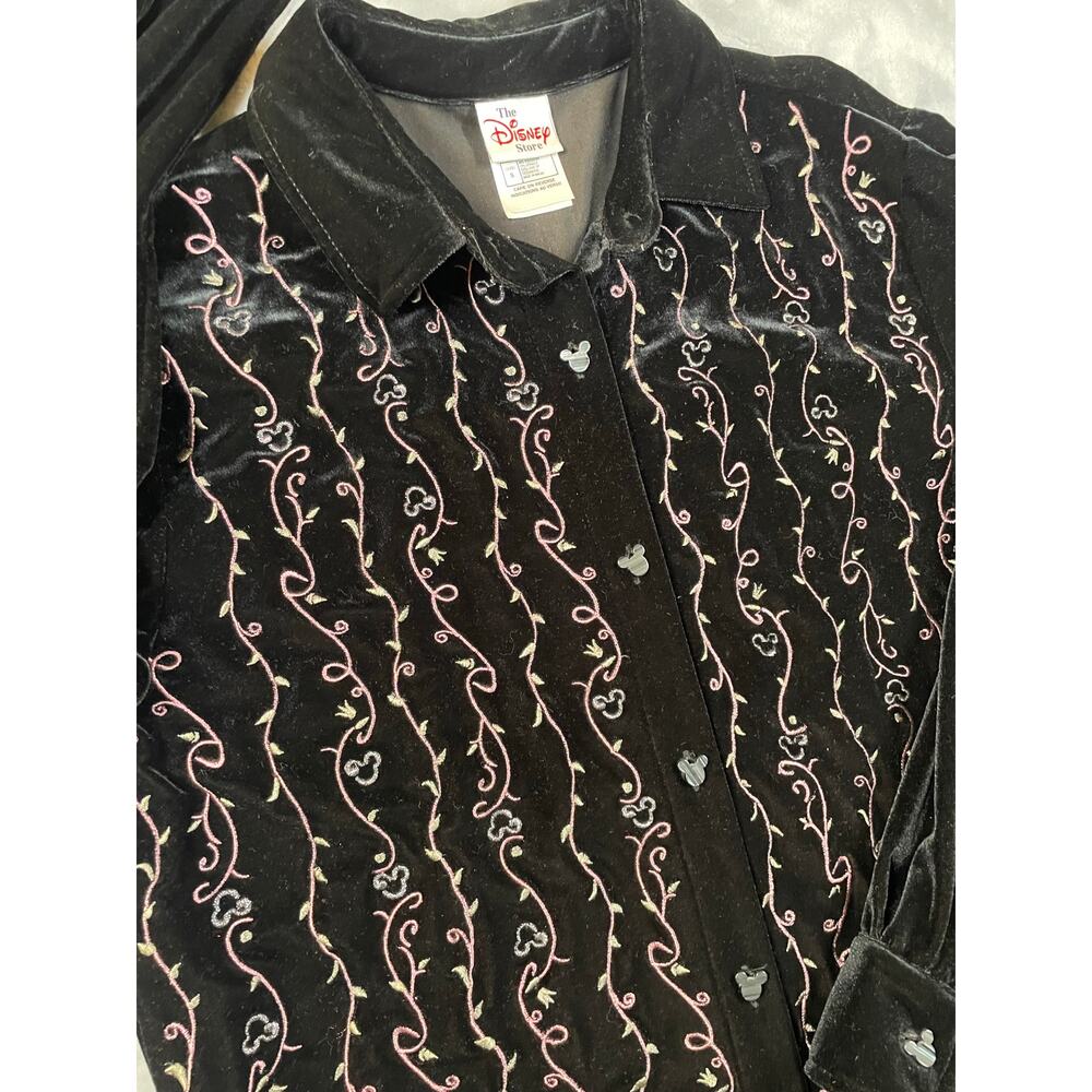 Vintage 90’s velvet Disney Store Mickey long sleeve button‎ shirt S whimsy goth